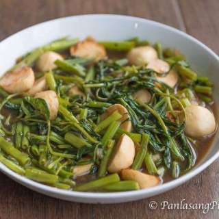 Kangkong with Squid Balls in Oyster Sauce