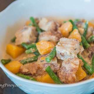 Ginataang Lechon Kawali with Kalabasa and Long Green Beans