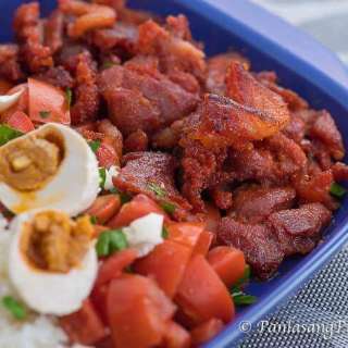 Pork Tocino with Salted Egg and Chopped Tomato