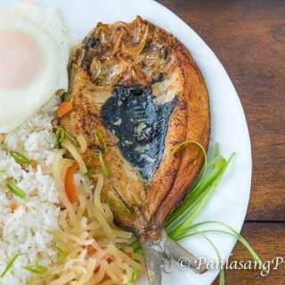 Fried Daing na Bangus with Garlic Fried Rice, Fried Egg, and Pickled Papaya (Daing Silog)