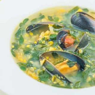 Corn Soup with Mussels and Malunggay