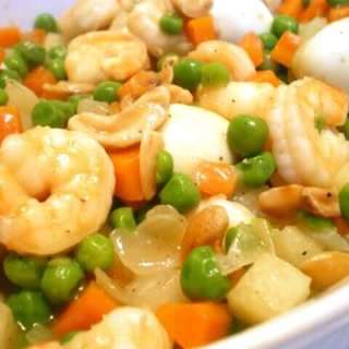 Shrimp with Quail Eggs and Green Peas