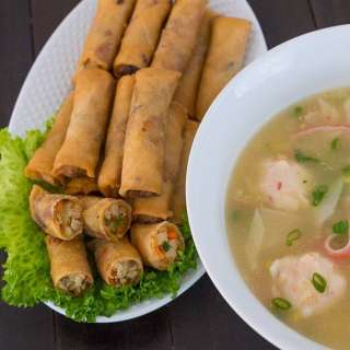 Crab and Corn Pearl Soup and Chinese Spring Roll
