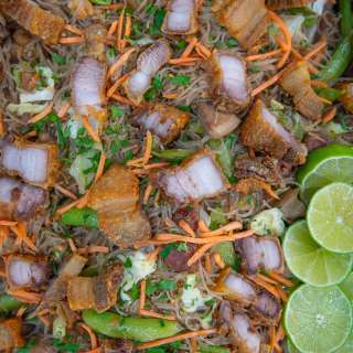 Pancit Bihon with Lechon Kawali
