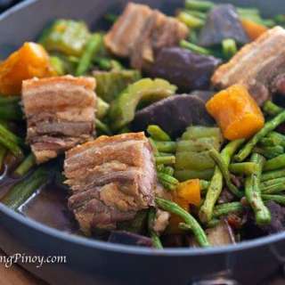 Crispy Air Fried Liempo Pinakbet with Ube