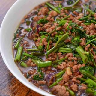 Kangkong and Ground Pork with Oyster Sauce Stir Fry