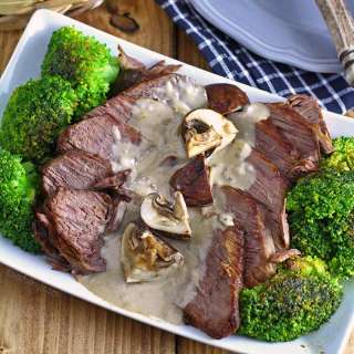 Roast Beef with cream of mushroom sauce- Filipino Style
