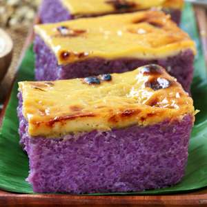 Ube Biko with Custard Topping