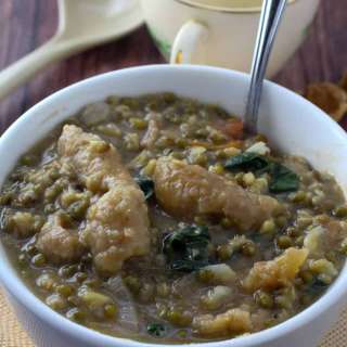 Ginisang Munggo at Chicharon (Mung Bean Soup with Pork Cracklings)