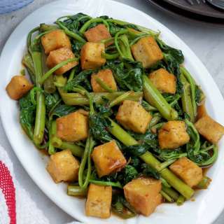 Kangkong and Tofu with Oyster Sauce