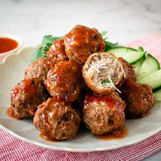 Crispy Meatballs with Glass Noodles & Sweet Chili Sauce