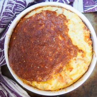 Speck, potato and cheese souffle