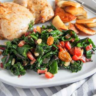 Catalan-style sauteed Swiss chard with raisins and pine nuts