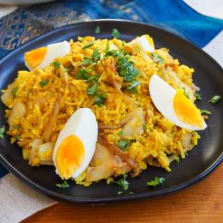 Kedgeree (smoked haddock, rice and lentils)