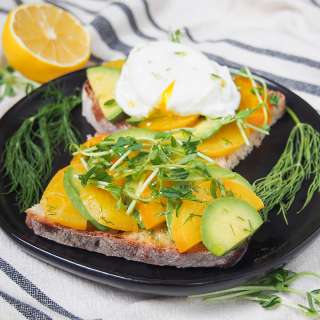 Avocado tartine with golden beet