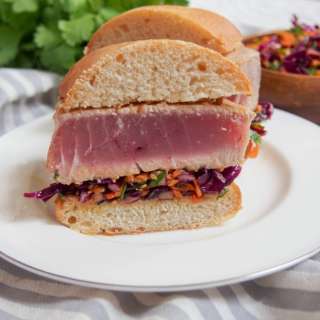 Seared tuna sandwich with Asian sesame slaw