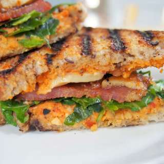 Romesco and bacon grilled cheese sandwich