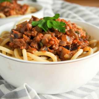 Leftover lamb pasta sauce with eggplant