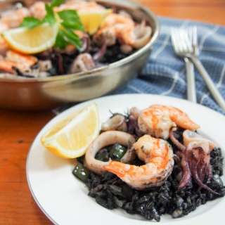 Spanish black rice paella (arroz negro/arròs negre)
