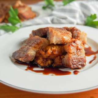 Crispy pork belly with whisky-soy sauce