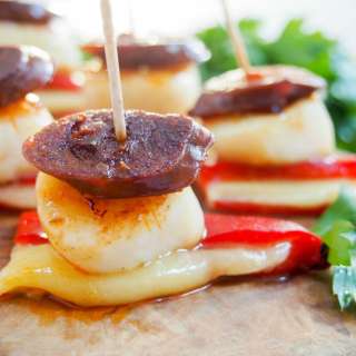 Scallop and chorizo stacks