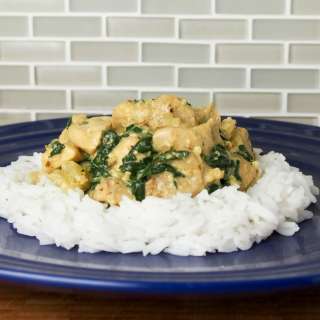 Fragrant chicken curry with chard, coconut and cashew