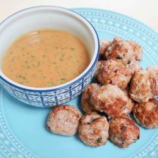 Thai basil meatballs with peanut-basil sauce