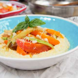 Fresh corn polenta with summer vegetables