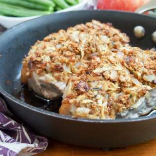 Apple stuffing crusted pork chops