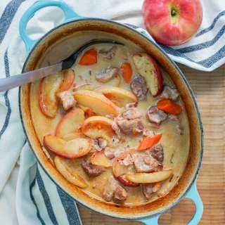 Pork and cider casserole with apple