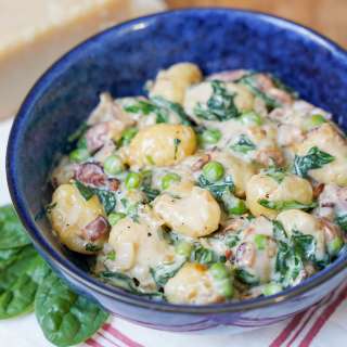 Creamy bacon gnocchi with spinach