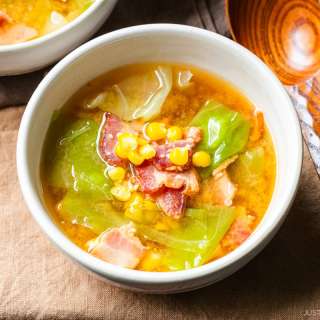Bacon and Corn Miso Soup