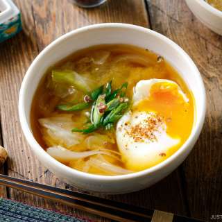 Cabbage and Onsen Tamago Miso Soup