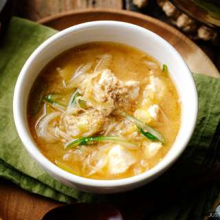 Miso Soup with Enoki Mushrooms and Ground Sesame