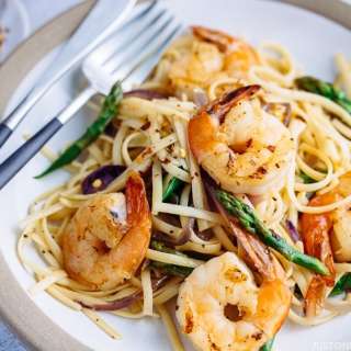 Japanese Pasta with Shrimp and Asparagus