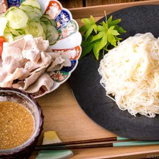 Pork Shabu Shabu and Cold Somen Noodles with Sesame Miso Sauce