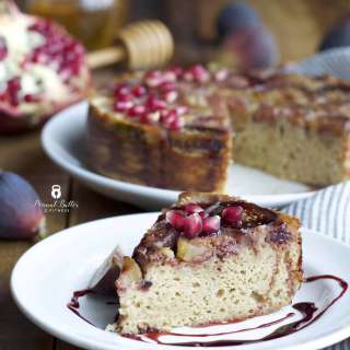 Honeyed Fig Protein Upside Down Cake with Pomegranate Glaze