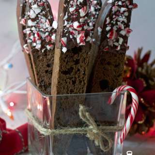 Chocolate Peppermint Dipped Protein Biscotti