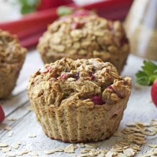 Strawberry Rhubarb Oatmeal Muffins