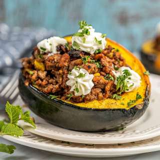 Stuffed Acorn Squash (with Ground Meat or Plant-Based Meat)