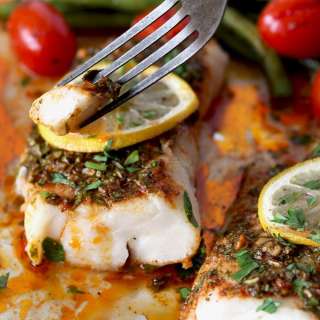 Sheet Pan Cod with Moroccan Chermoula Sauce