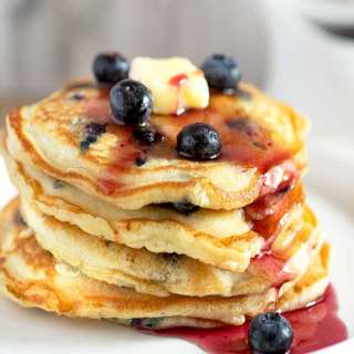 Fluffy Blueberry Pancakes with Frozen Blueberries