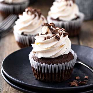 Filled Guinness Chocolate Cupcakes with Irish Cream Whipped Cream Frosting