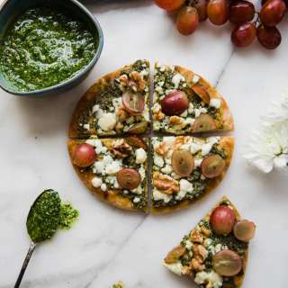 Pita Pizza with Kale Pesto & Grapes