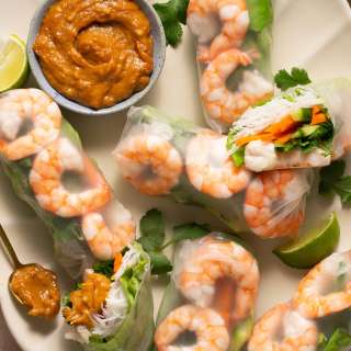 Vietnamese Summer Rice Paper Rolls with Peanut Dipping Sauce