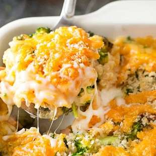Cheesy Quinoa and Sausage Broccoli Casserole