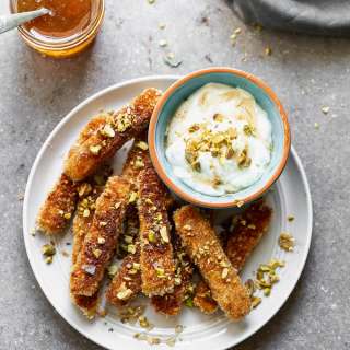 Halloumi Fries Recipe with Honey Greek Yogurt