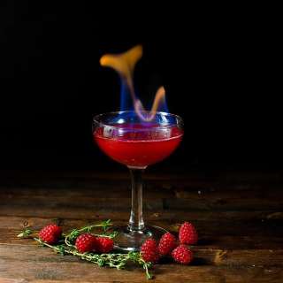 Flaming Dragons Blood Cocktail - Thyme and Raspberry Daiquiri