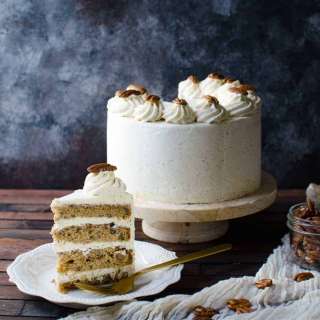 Bourbon Butter Pecan Cake with Brown Butter Maple Frosting