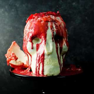 Chocolate Skull Cake with Strawberry Jello Brain